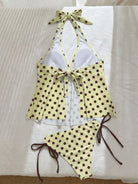 Halter Strap Tankini Printed Split Bikini Lace up Backless Design Swimsuit WithWind
