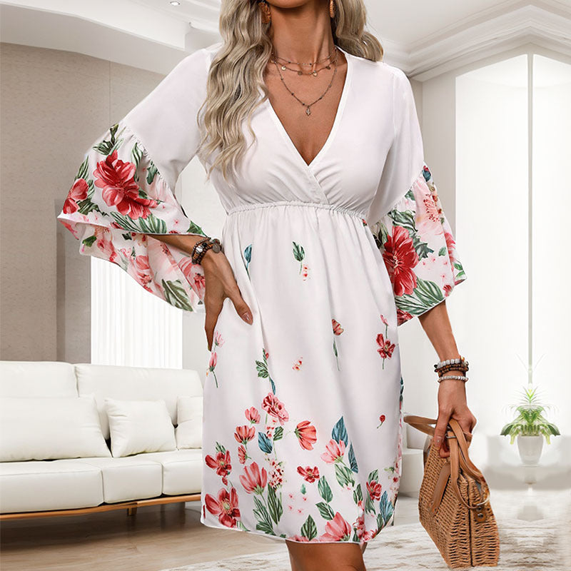 Summer Women Ethnic Five Quarter Sleeve Printed Dress HUNDRED