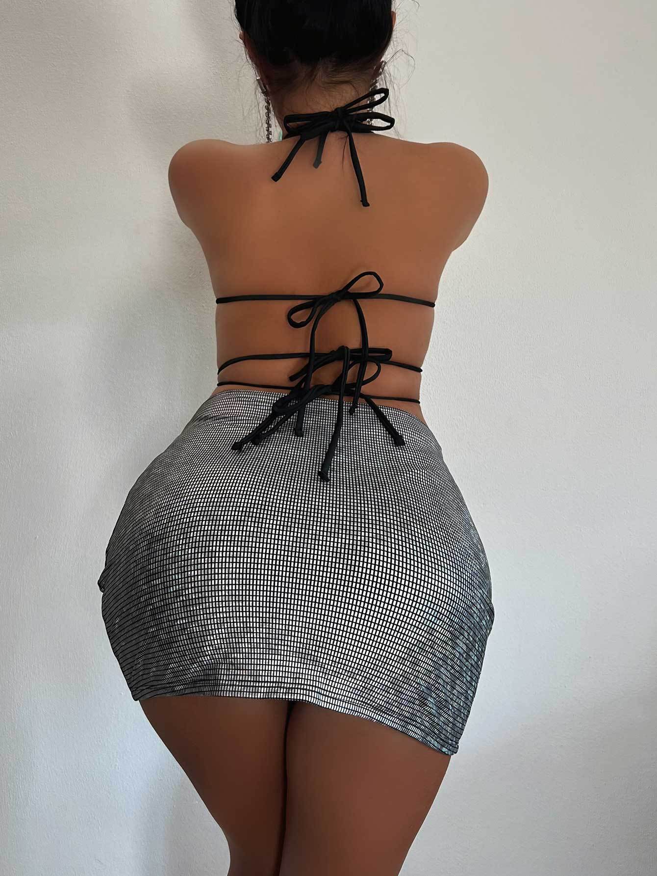 Conjunto de sujetador y pantalones cortos con encaje sexy para mujer, conjunto de tres piezas, traje informal