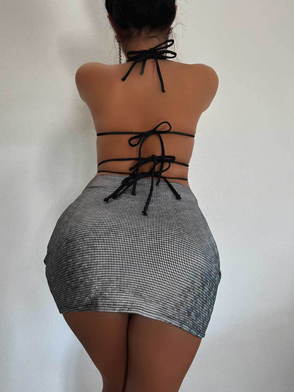 Conjunto de sujetador y pantalones cortos con encaje sexy para mujer, conjunto de tres piezas, traje informal