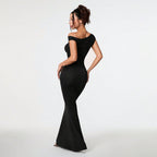 Women Clothing Sexy Socialite Dress Summer Off Shoulder Oblique Collar Black Formal Dress Yiskiss