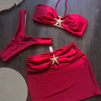 Sling Three Piece Sets Bikini Sexy Bikini Solid Color Split Swimsuit Bikini Amber