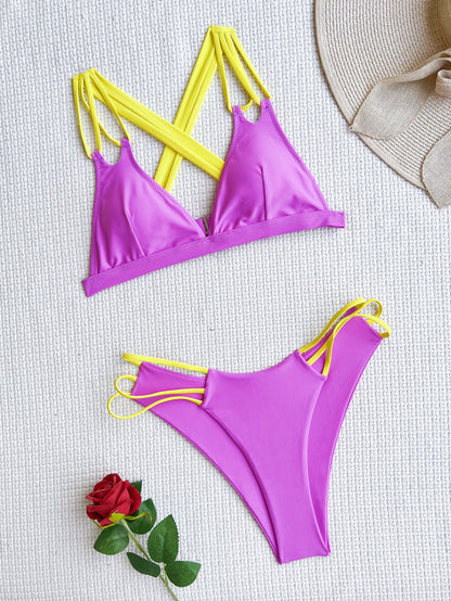 Bikini Double Bikini Sexy Swimsuit Backless Swimsuit Women Stitching Swimsuit Color Matching Bikini