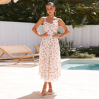 V neck Lace Stitching Dress Sexy Sling Slim Fit Waist Slimming Maxi Dress JoyMer