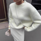 Pull long ample en laine d'alpaga à col rond pour femme, automne-hiver