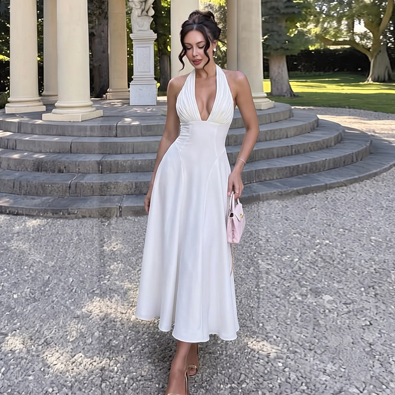 Women Clothing Sexy Deep V Plunge Halter Lace up Backless Slim Fit Hip Wrapped Dress Women Dress LAGERFELD