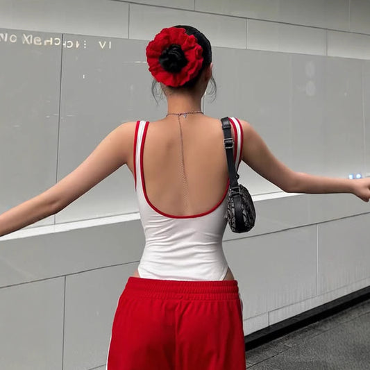 Street Letters Multicolor Printing Sling Body Shaping Corsets Sexy U Collar Backless Shaping Top
