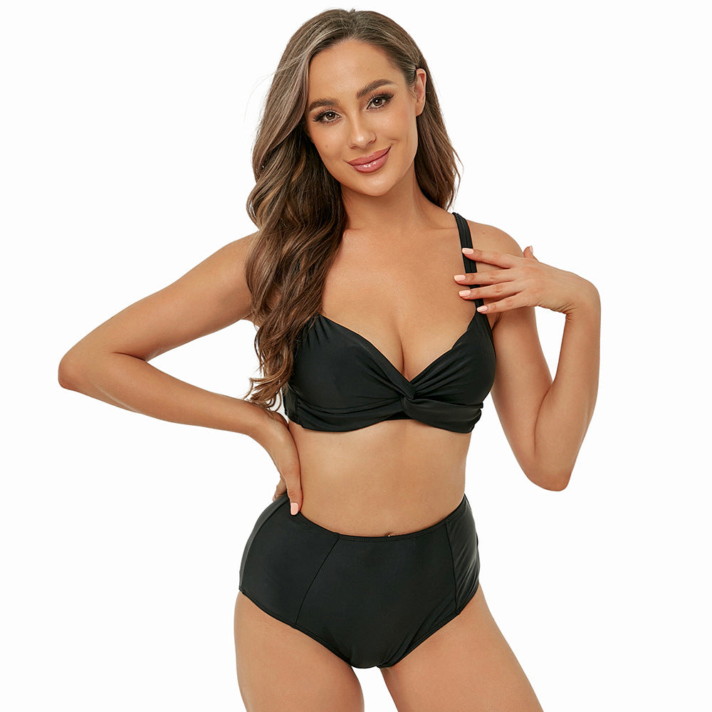 Bikini Lady Sexy High Waist Split Swimsuit Bikini Solid Color Swimsuit