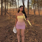 Women Clothing Nightclub Sexy Celebrity Gradient Color Tie Bandeau Slim Fit Short Dress Bailess