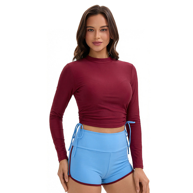 Swimsuit Women Split Long Sleeve Sunscreen Solid Color Conservative Two Piece Set Swimsuit Bianco