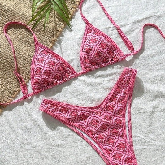 Women Seperated Swimwear Split Swimsuit Lace up Sexy Print Women Bikini