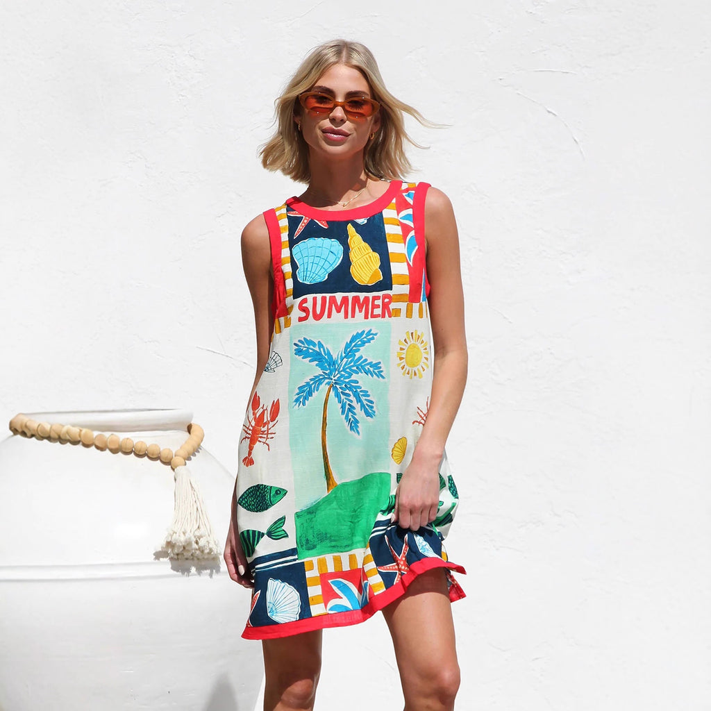 Dress Positioning Multicolor Printing Sleeveless Vest Dress Zemy