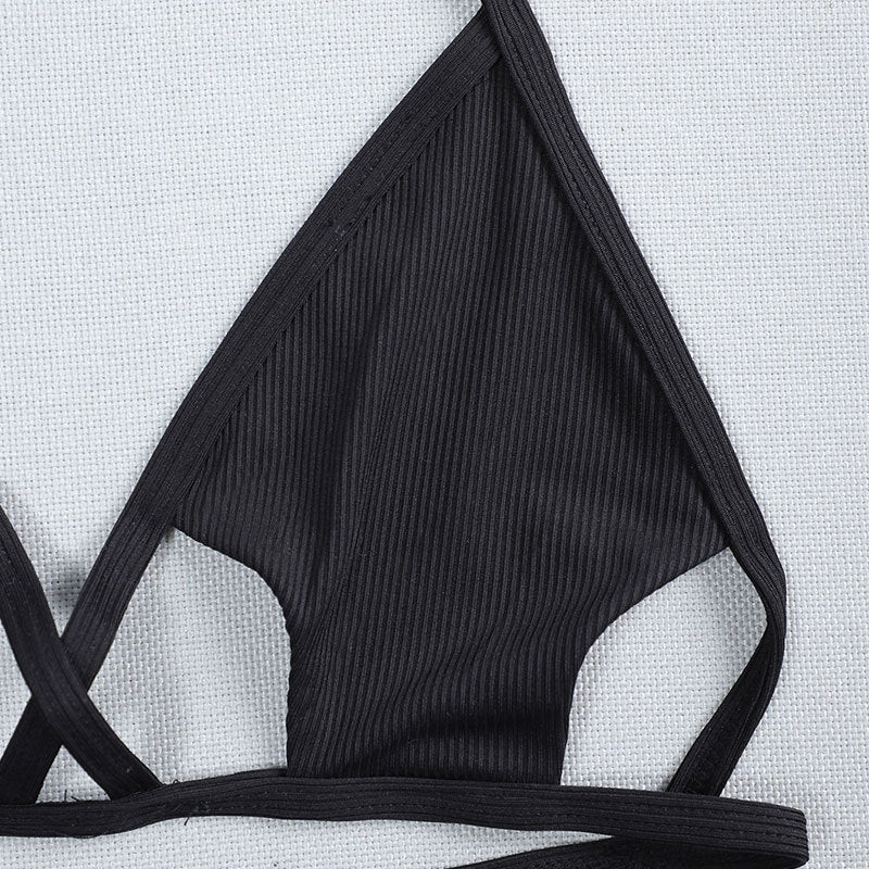 Bikini con cuello halter y cordones para mujer, traje de baño sexy de color liso con aberturas y recortes para playa