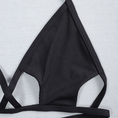 Bikini con cuello halter y cordones para mujer, traje de baño sexy de color liso con aberturas y recortes para playa