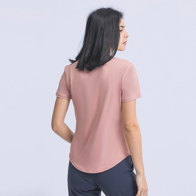 Summer Simple Loose-Fitting Sanding Yoga Short Sleeve Lightweight Breathable Sports Running Fitness Clothes Women Tichin
