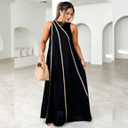 Women Clothing Solid Color Patchwork Stripes Simple Sleeveless Loose Dress Women XINXI