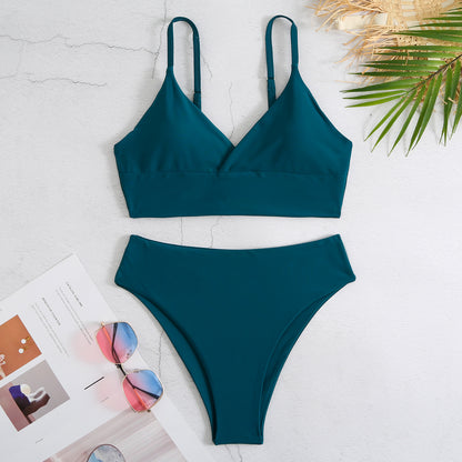 Traje de baño de bikini de color sólido de cintura alta para mujer traje de baño sexy bikini
