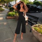 Solid Color Simple Yoga Sports Casual Sexy Sling Jumpsuit Middle Pants Women LingSharp