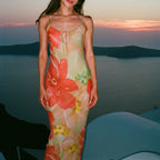 Vestido sexy de tirantes con aberturas y estampado sin espalda para mujer, vestido sexy de vacaciones