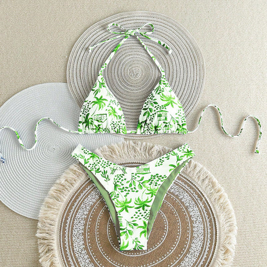 Split Swimsuit Sexy Women Fission Swimsuit Tropical Leaf Printed Swimsuit