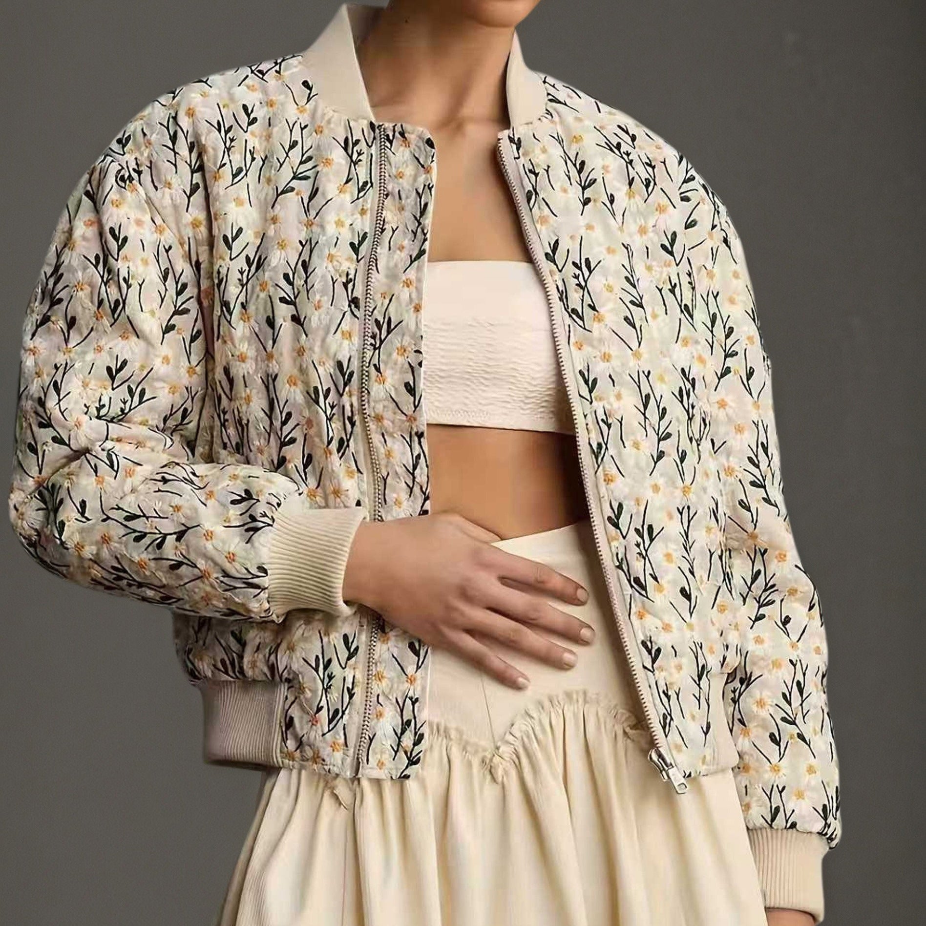 Autumn Winter Floral All Matching Casual Short Jacket Cotton Coat Jacket EBELIAN