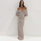 Spring Women Clothing Sexy off Neck Sleeve Slim Solid Color Maxi Dress Women YIMAIL