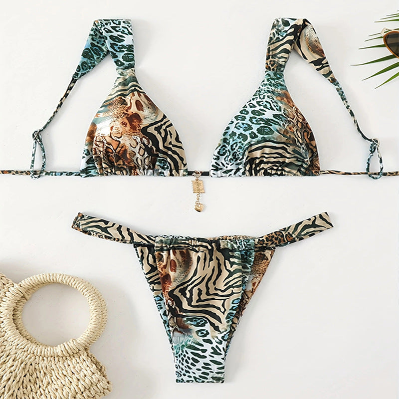 Printed Lace up Swimsuit Women Three Point Sexy Beach Bikini Spring Swimsuit Alina