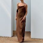 Summer Slim Fit Maxi Dress Autumn Casual Strap Satin Dress for Women EFFISEN