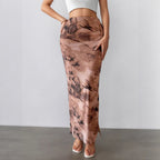 Women Clothing Summer Printed Skirt Sexy Side Split Slimming All-Matching Graceful Long Skirt George