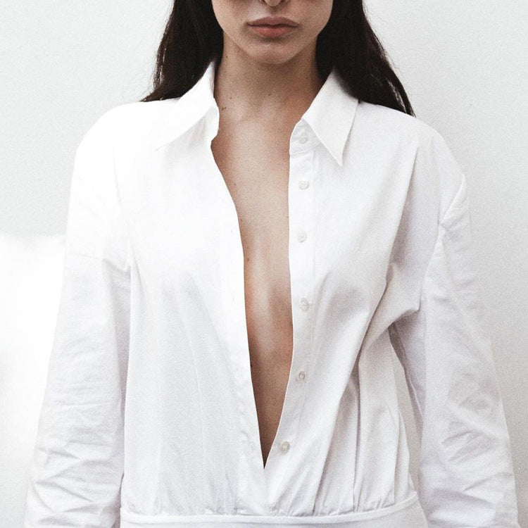 Women Clothing Spring Summer White Office Pleated A line Dress Collared Long Sleeve Shirt Dress Women Kigali