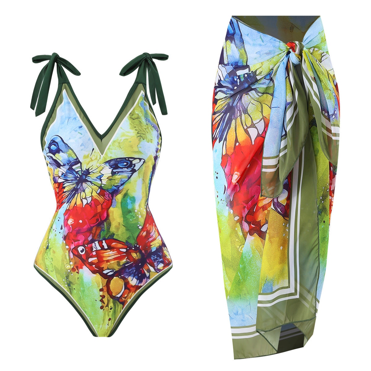 Traje de baño Lonkey estampado de dos piezas, traje de baño conservador, bikini para mujer