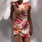 Summer Sexy Printed Lace up Dress Women Gemi