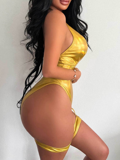 Traje de baño sexy de una pieza con espalda descubierta y efecto bronceado para mujer