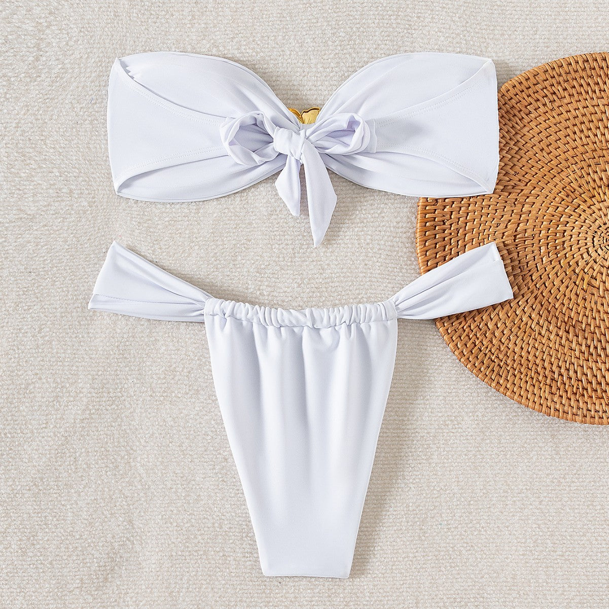 Bikini de color sólido con parte superior de tubo, sexy, dividido, para mujer