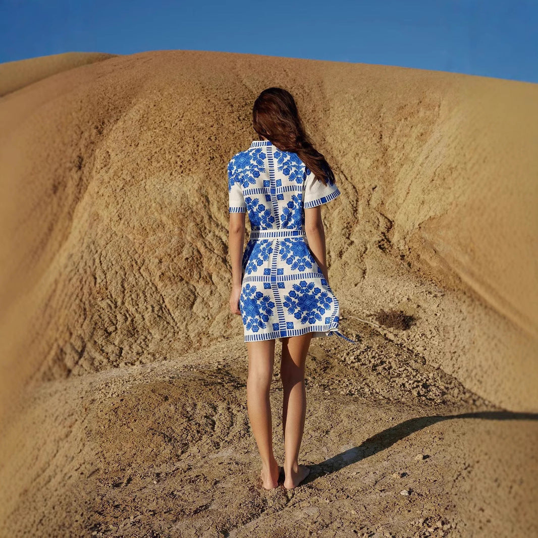 Summer Trade Casual Women Clothing Printed Lace up Dress XUYUN