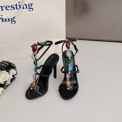 Sandalias de verano de 11 cm con tacón de aguja y punta abierta con hebilla en el tobillo para mujer 