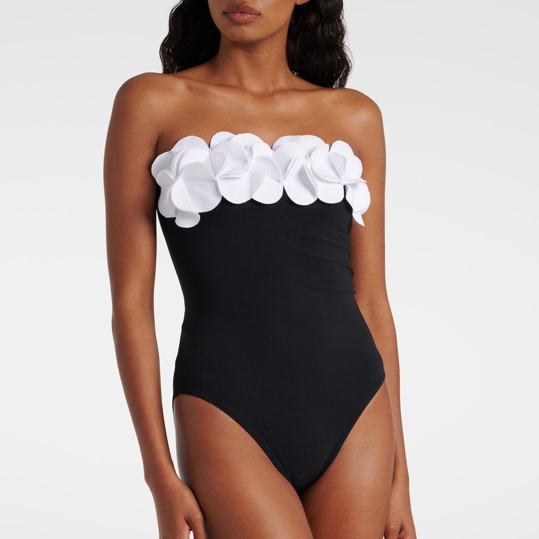 Traje de baño de una pieza para mujer con decoración floral minimalista en blanco y negro, conjuntos de dos piezas