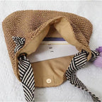 Bag Striped Wide Ribbon Shoulder Straw Bag Woven Bag Vacation Beach Bag EaseWoven