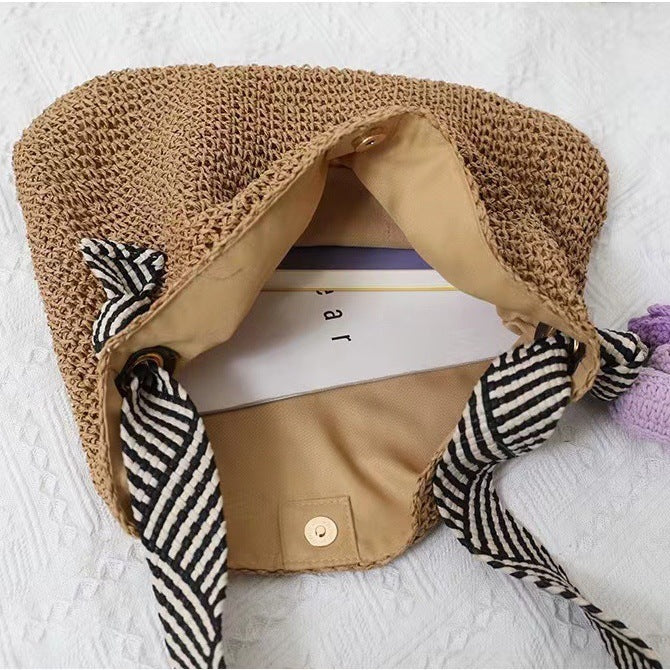Bag Striped Wide Ribbon Shoulder Straw Bag Woven Bag Vacation Beach Bag EaseWoven