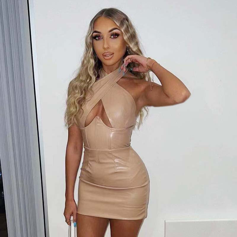 Autumn Winter Popular Halter Sexy Topless Slimming Sheath Sleeveless Dress Women SaturdayNight