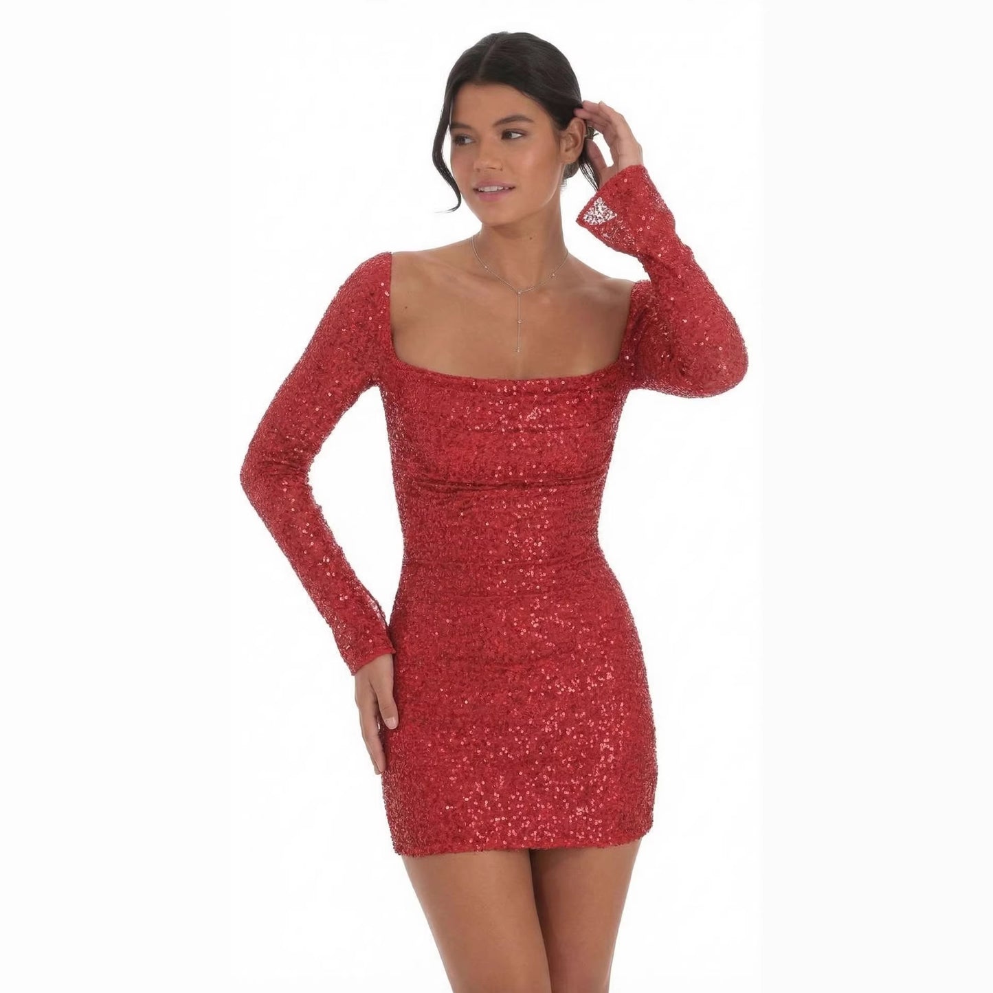 Women Summer Sequ Sexy Light Luxury Socialite Waist Backless Sheath Slim Dress RayWin