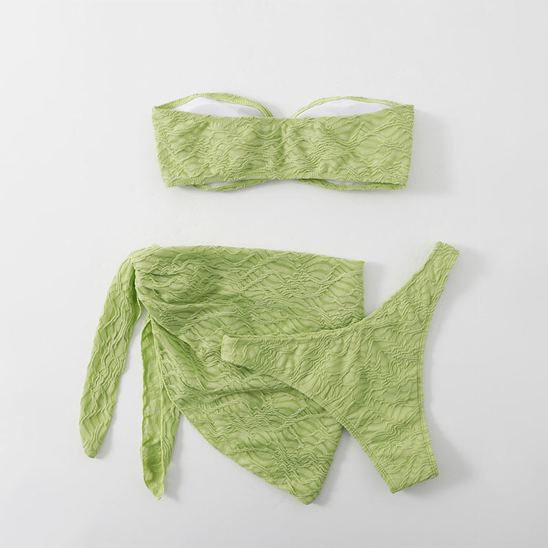 Traje de baño sexy con cordones de tres piezas para playa, vacaciones en el mar, bikini