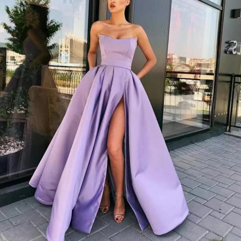 Dress Performance Dress Sexy Tube Top Split Long Cocktail Host Evening Dress SCC