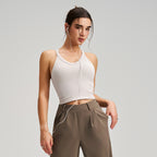 Antibacterial Cool Feeling Yoga Vest I Shaped Fixed Cup Sports Underwear Deodorant Breast Holding Cropped Exposed Sports Bra(Runs Small) Ruiesf