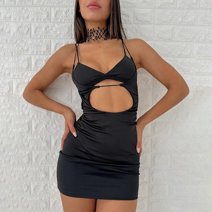 Women Clothing Spring Sleeveless Lace up Hollow Out Cutout out Sexy Sheath Dress