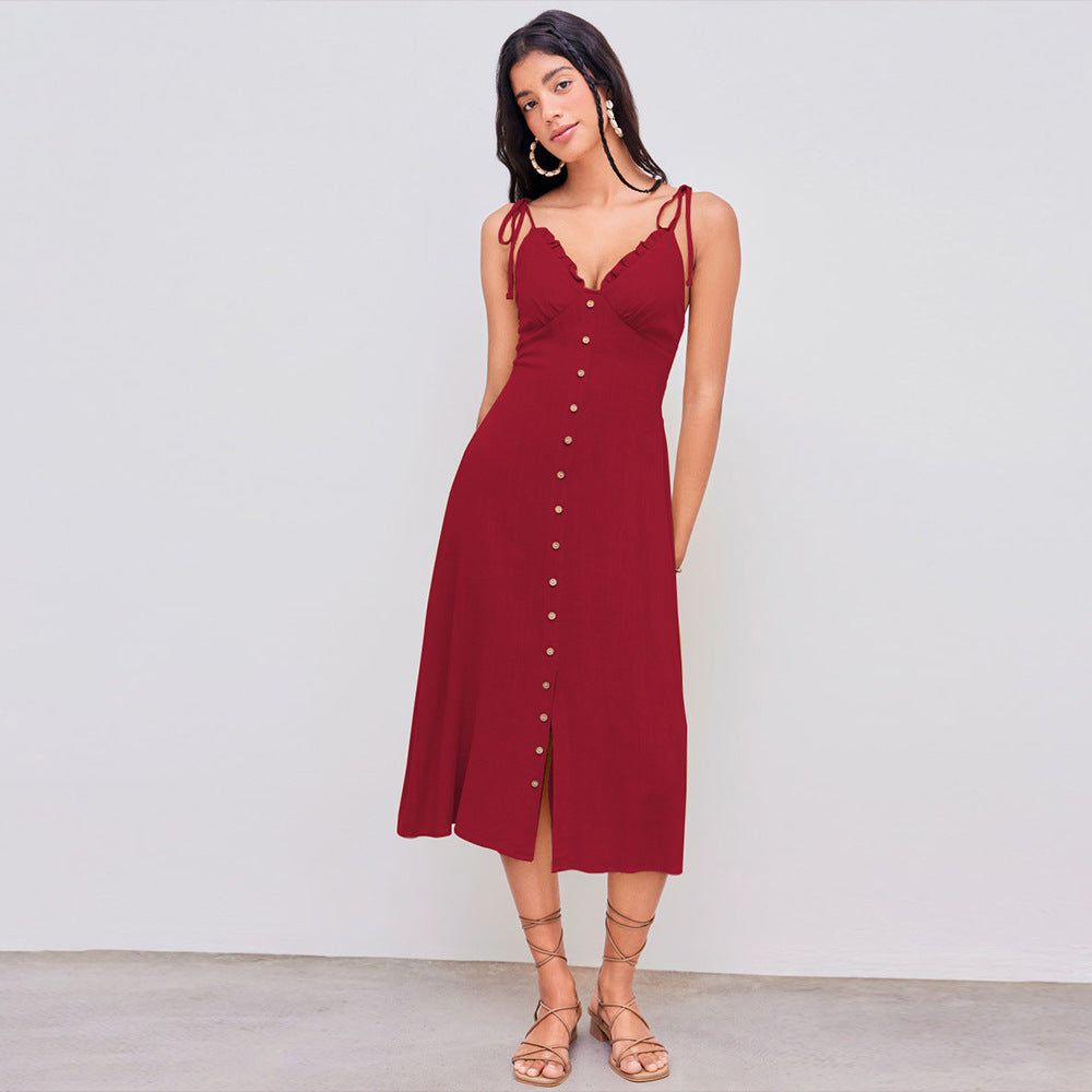 French Elegant Slim Dress Summer V Neck Design Slimming Dress Yiskiss