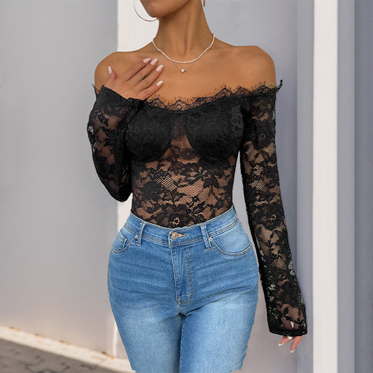 Mono negro de manga larga con cuello desbocado para mujer