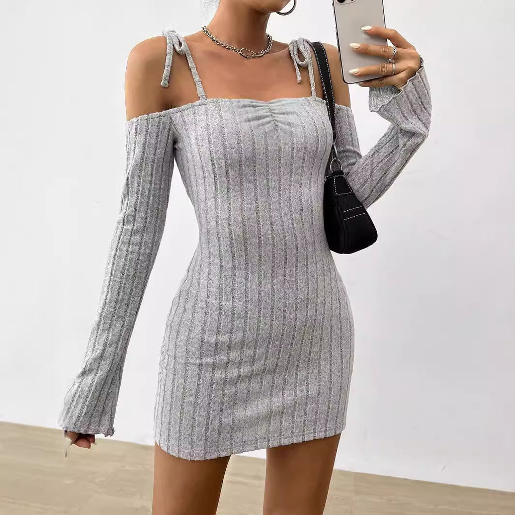Ropa para mujer, vestido de tirantes finos, estilo dama adulta, para otoño e invierno, cuello barco, elegante, ajustado.
