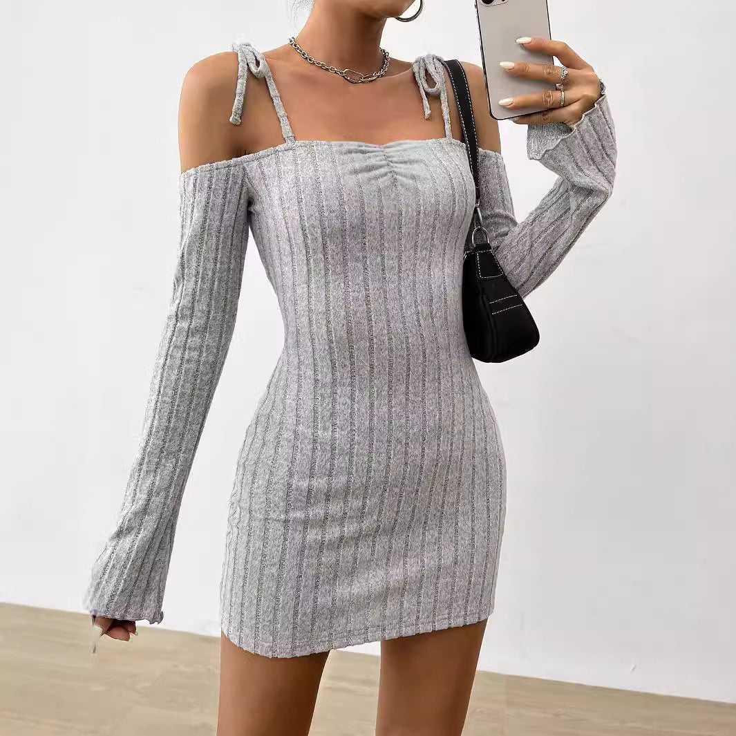 Ropa para mujer, vestido de tirantes finos, estilo dama adulta, para otoño e invierno, cuello barco, elegante, ajustado.