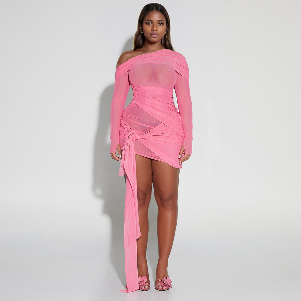 Robe plissée sexy à col dénudé pour femme, tenue de printemps et d'été, Dopamine Sexy